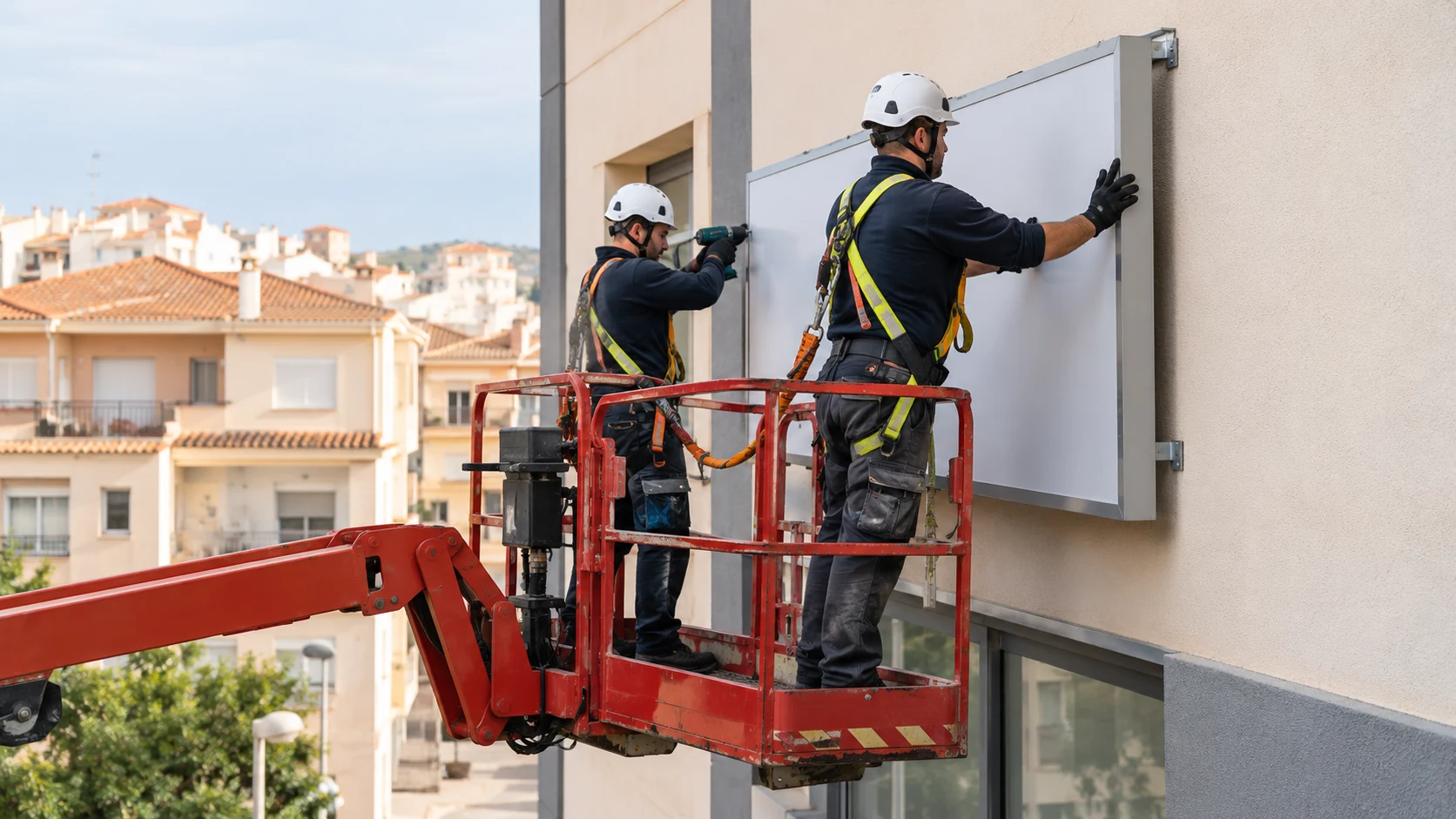 Instalación y retirada de rótulos y lonas en altura en Alzira