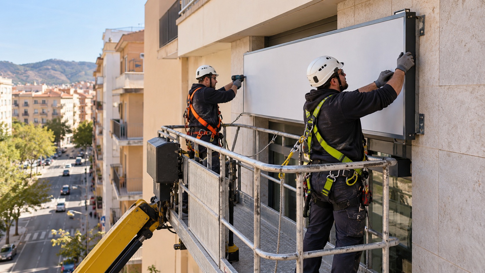 Instalación y retirada de rótulos y lonas en altura · imagen de contenido